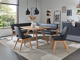 Moderne Essgruppe mit Eckbank und Stühlen ohne Armlehne