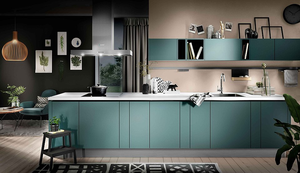 Küche in aquamarin blau