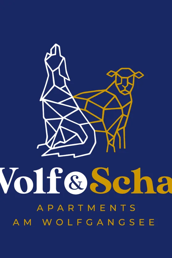 Logo von Wolf & Schaf Apartments am Wolfgangsee mit geometrischem Wolf und Schaf