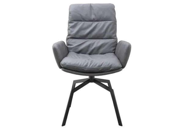 Grauer Polsterstuhl mit Metallgestell und Armlehnen für modernes Wohnzimmer oder Büro