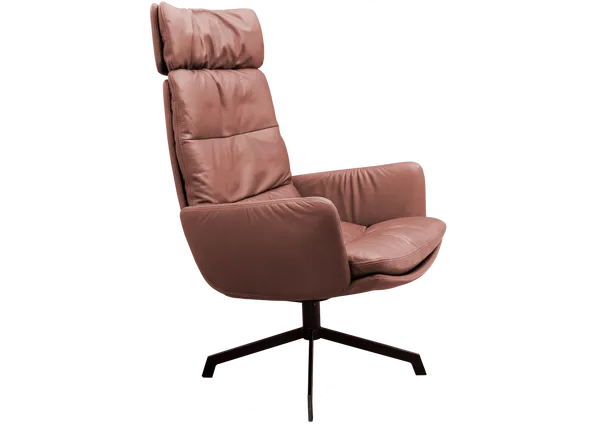 Ergonomischer brauner Ledersessel mit hoher Rückenlehne und Drehgestell