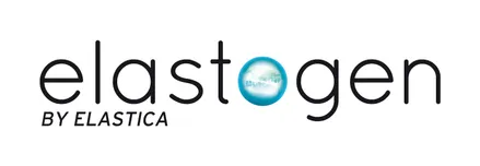Elastogen Logo mit dem Schriftzug 'BY ELASTICA' und einer blauen Kugel im Buchstaben O