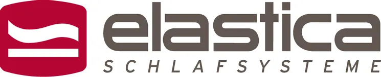 elastica Schlafsysteme Logo mit rotem Symbol und grauer Schrift
